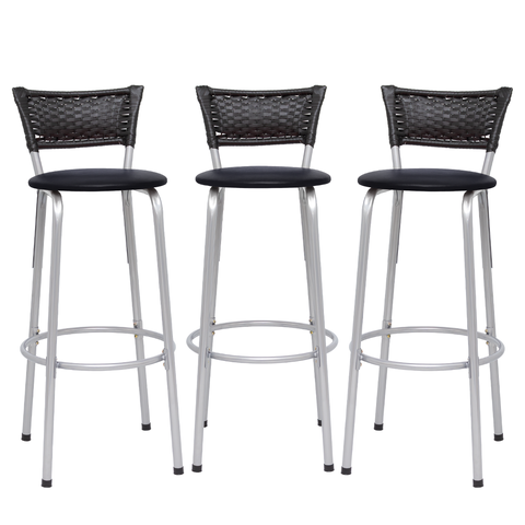 Kit 3 Banquetas Alta Banco para Balcão Junco Preto Àrea Gourmet Ilha Bancada bares Churrasqueira