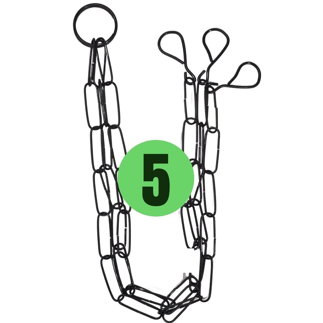 Kit 5 Correntes Tripla 44cm Aço p/ pendurar Vasos de Planta Cor: Preto - 1