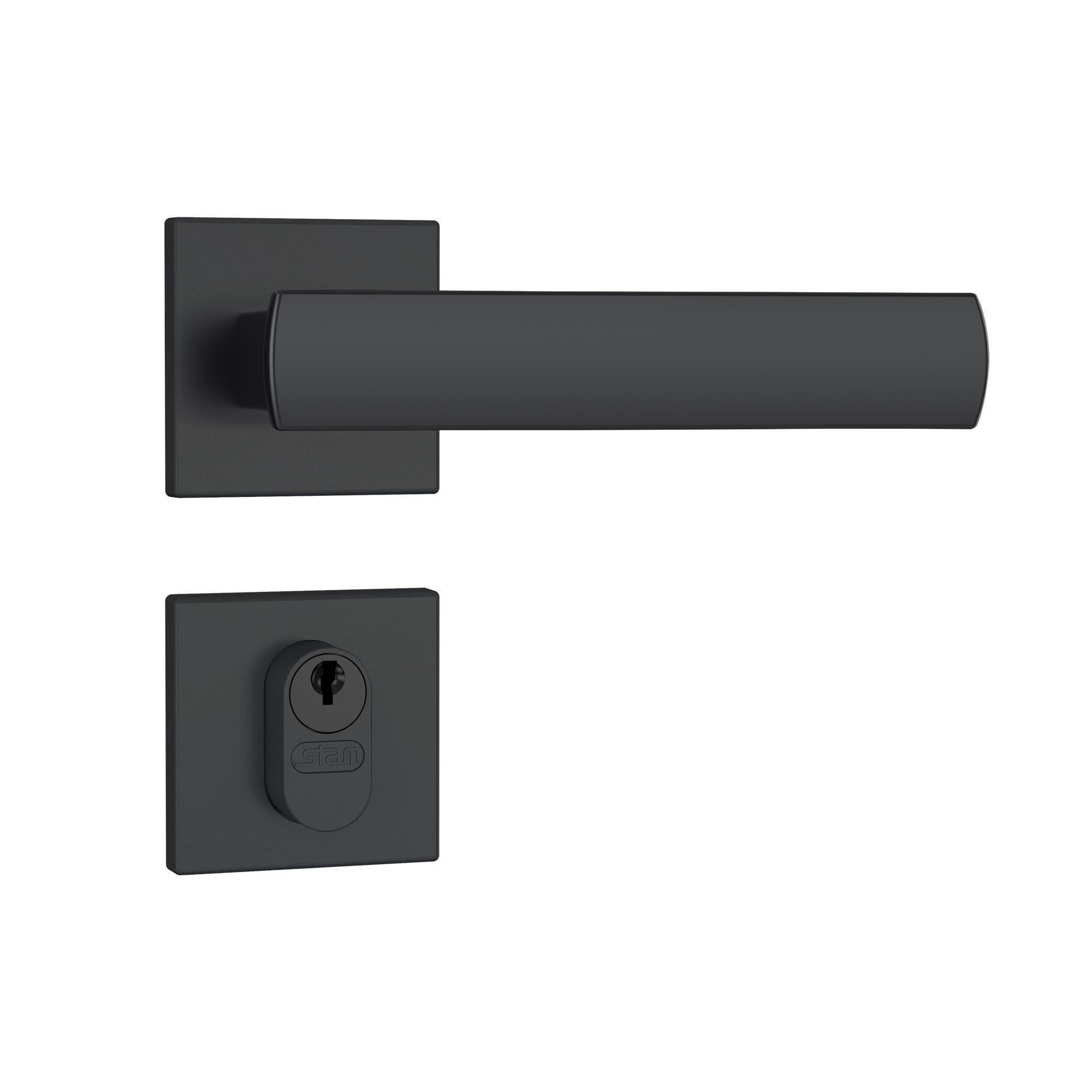 Fechadura Stam Porta Externa 803/35 Preto Roseta Aço Inox