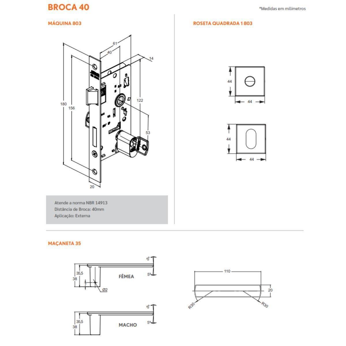 Fechadura Stam Porta Externa 803/35 Preto Roseta Aço Inox - 2