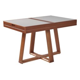 Mesa de Jantar Caroline 1,20m Extensível 1,80m em Madeira Maciça Imbuia Tampo Vidro Off White - 2