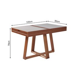Mesa de Jantar Caroline 1,20m Extensível 1,80m em Madeira Maciça Imbuia Tampo Vidro Off White - 5