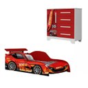 Ver imagem 2 de Conjunto Quarto Infantil Carro Meninos Cama Colchão Cômoda:vermelho