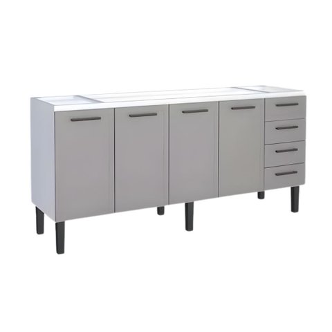 Gabinete de Cozinha 194cm Armário 100% Aço 4 Porta 4 Gavetas:Cinza