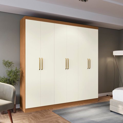 Guarda-Roupa 6 Portas e 2 Gavetas de Madeira Bigger Lo Marrom/Canela/Off White
