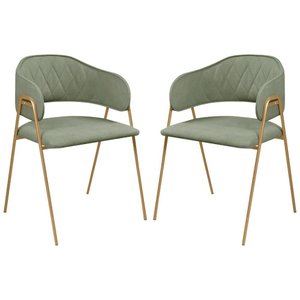 Conjunto 2 Cadeiras Veneza Bouclé Verde Oliva Metal Dourado