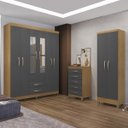 Ver imagem 1 de Kit Guarda Roupa Porto Belo 6 Portas 2 Gavetas C/ Espelho com Cômoda e Multiuso Carvalho Grafite