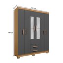 Ver imagem 5 de Kit Guarda Roupa Casal 6 Portas 2 Gavetas com Espelho, Cômoda 5 Gavetas e Multiuso Carvalho Grafite