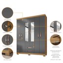 Ver imagem 2 de Kit Guarda Roupa Casal 6 Portas 2 Gavetas com Espelho, Cômoda 5 Gavetas e Multiuso Carvalho Grafite