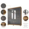 Kit Guarda Roupa Casal 6 Portas 2 Gavetas com Espelho, Cômoda 5 Gavetas e Multiuso Carvalho Grafite - 2