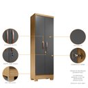 Ver imagem 3 de Kit Guarda Roupa Casal 6 Portas 2 Gavetas com Espelho, Cômoda 5 Gavetas e Multiuso Carvalho Grafite