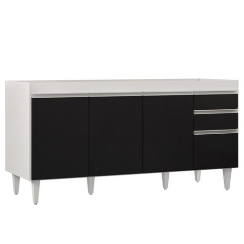 Balcão Gabinete 160cm sem Tampo 4 Portas 2 Gavetas Arkansas Branco-preto - Lumil Móveis