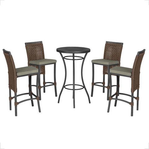 Mesa Bistrô e 4 Banquetas Roma Preta Corda Náutica Estofado 8 Trama Original