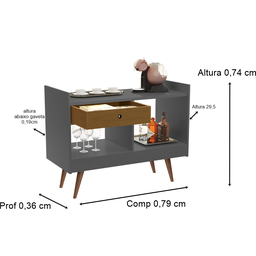 Estilo Retrô Aparador Buffet Pés Palito Divisor de Ambientes 40-64 Cor Onix / Nature - Comprar Movei - 2