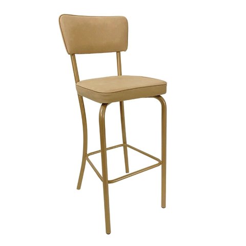 Banqueta Olivia - Altura 65cm para Bar e Cozinha Dourado Fosco com Assento Confortável Cor Bege Enco