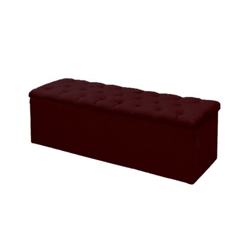 Calçadeira Baú P/ Box King 195cm Mirage c/ Capitonê Suede Vermelho Bordo - LM DECOR