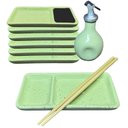 Ver imagem 1 de Kit 6 Pessoas Oriental Jarra e Prato Divisória Shoyu Porcelana Sapporo Verde Servir
