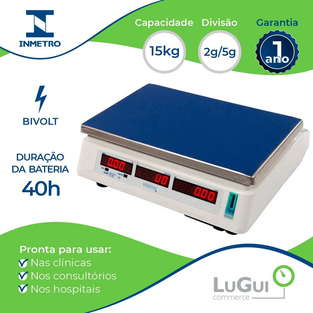 Balança Computadora Eletrônica Bat Led C6 6/15kg 2/5g Welmy - 2