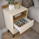 Ver imagem 5 de Mesa de Cabeceira Allamo 2 Gavetas Pés Retro Corrediça Metálica Off White/Freijo