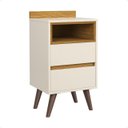 Ver imagem 1 de Mesa de Cabeceira Allamo 2 Gavetas Pés Retro Corrediça Metálica Off White/Freijo