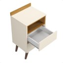 Ver imagem 3 de Mesa de Cabeceira Allamo 2 Gavetas Pés Retro Corrediça Metálica Off White/Freijo