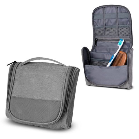 Necessaire 1,7L Zíper Compartimentos Cinza Dia Dia Compacta