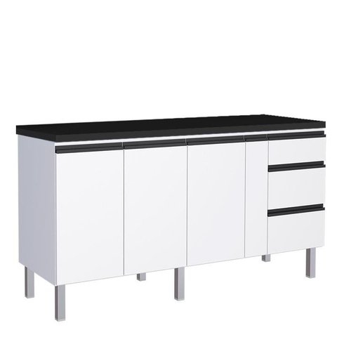 Balcão Para Cozinha de Aço 3 Portas 3 Gavetas e Porta Tempero Gaia 180 Com Tampo Cozimax Branco