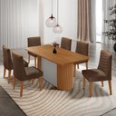 Ver imagem 1 de Mesa de Jantar Aspen com 6 Cadeiras Eloise Moderna Mobília Veludo Marrom/naturalle