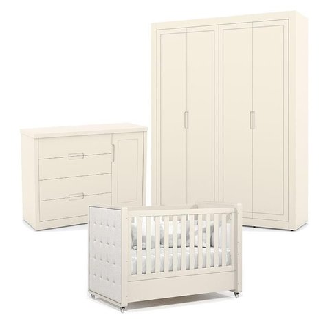 Quarto de Bebe 4 Portas Tutto New Off White com Capitonê New Boucle - Matic