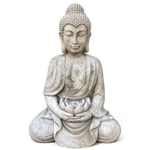 Estátua Buda Meditando com Flor de Lótus em Pó de Mármore a: 100cm L: 75cm C: 50cm