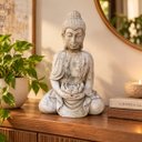 Ver imagem 2 de Estátua Buda Meditando com Flor de Lótus em Pó de Mármore a: 100cm L: 75cm C: 50cm