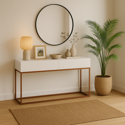 Buffet P/ Hall de Entrada Aparador Estilo Robusto Industrial:off White - 1