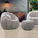 Ver imagem 2 de Poltrona Decorativa Orgânica Giratória com Puff Cloud Bouclê Cinza Claro E03 - D’Rossi