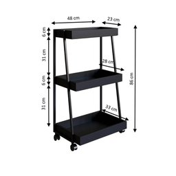 Carrinho Multiuso com Rodízios 48cm com 3 Prateleiras Cor:preto - 3