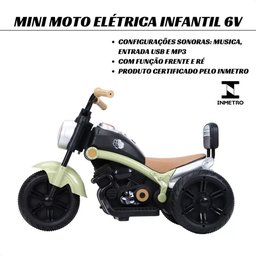 Mini Moto Eletrica Infantil Chopper Som e Luz 6v Bege - Importway - 3