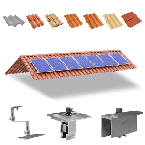 Kit Estrutura Suporte Fixador para 07 Placas Painel Solar Alumínio e Inox | Telha Cerâmica e Cimento