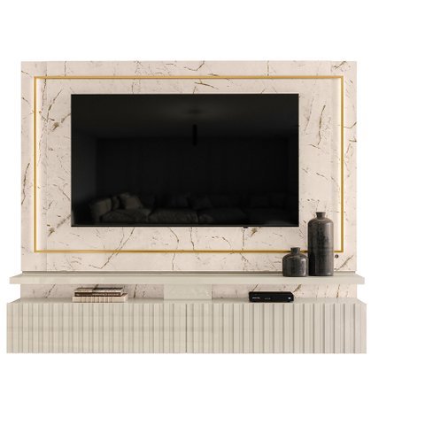 Home Suspenso Realeza para TV 75" com LED e Gaveta Calacata/ Off White