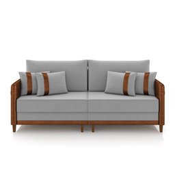 Sofá 3 Lugares Living 212cm Pé Madeira Valença Marrom/veludo Cinza K01 - D'Rossi - 5