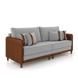 Sofá 3 Lugares Living 212cm Pé Madeira Valença Marrom/veludo Cinza K01 - D'Rossi - 1