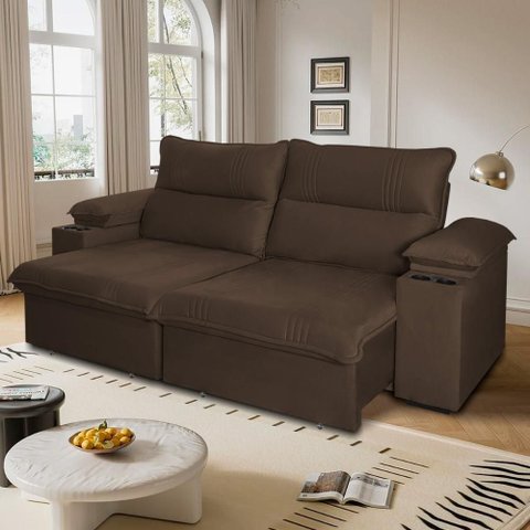 Sofá Retrátil Tesla 2,80m Usb e Porta Copo Suede