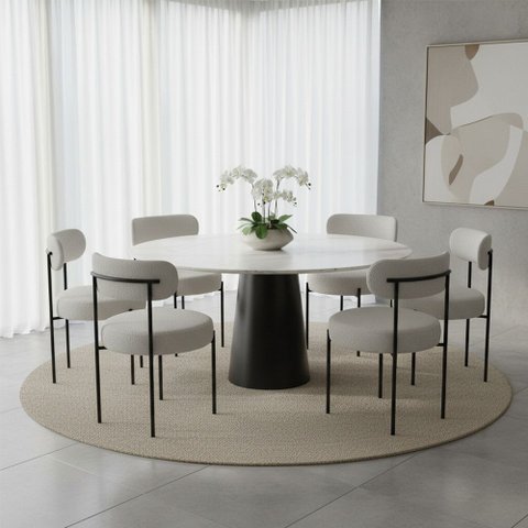 Cadeira Sala de Jantar Margara Kit 6 em Aço Preto Bouclê D03 - D'Rossi