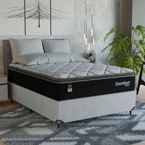 Cama Box Casal + Colchão Comfort Class Pillow Top 138x188 Preto/suede Branco