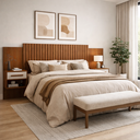 Ver imagem 1 de Cabeceira Bariloche Flex Regulável Casal Queen 2 Mesas Suspensas Painel Ripado:cinamomo