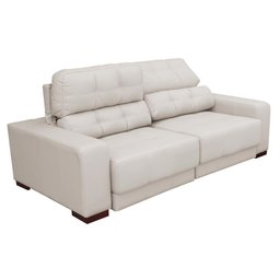 Sofá Retrátil Reclinável 3 Lugares Couro Off White - 1