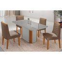 Ver imagem 1 de Conjunto: Mesa Sala Jantar Pietã¡ Curvo 120cm + 4 Cadeiras Maldivas Madeira Naturale/off White -