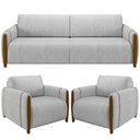 Ver imagem 1 de Kit Sofá 02 Lugares Sala Estar 168cm com 02 Poltronas Flora Pés Madeira M03 Veludo Cinza - Lyam