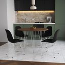 Ver imagem 1 de Mesa Jantar Redonda 110Cm Amêndoa Clips 3 Pés Com 4 Cadeiras Pretas Ferro Branco - Cor: Amendoa