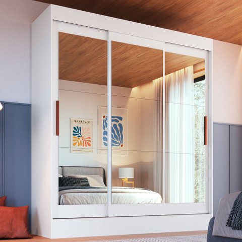Guarda-Roupa Solteiro Marselha 3 Portas 2 Gavetas Espelhado Branco - Doripel Móveis