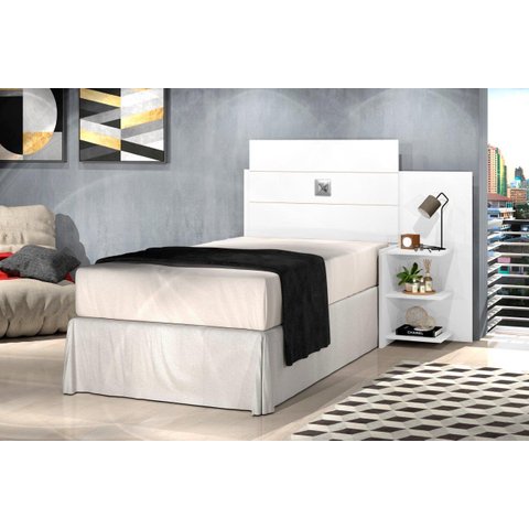 Cabeceira ACAP Para Cama Box Solteiro Com Prateleiras Laterais Para Objetos Cor Branco JA
