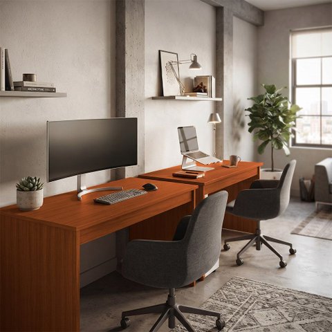 Conjunto 2 Mesas Escritório Corporativo Veneza 140cm Madeira Maciça para Empresas Castanho